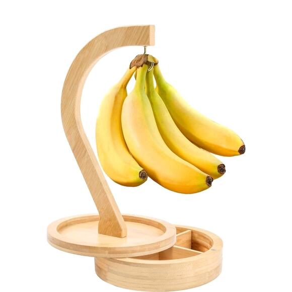 Banana Hanger, Bamboo Banana Holder with Snack Box, Banana Stand Kitchen - Picture 1 of 6